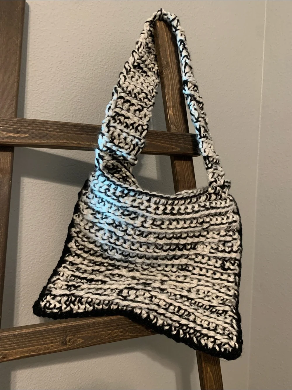 Handwoven Black & Cream Crochet Shoulder Bag